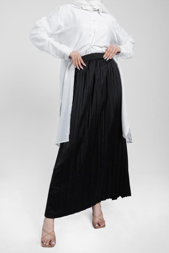 Pleated Satin Skirt